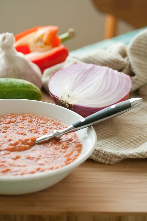 Bowl of Cold Gazpacho Soup