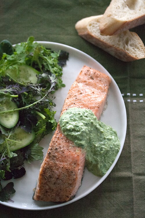 Planked Salmon with Fresh Sorrel Sauce