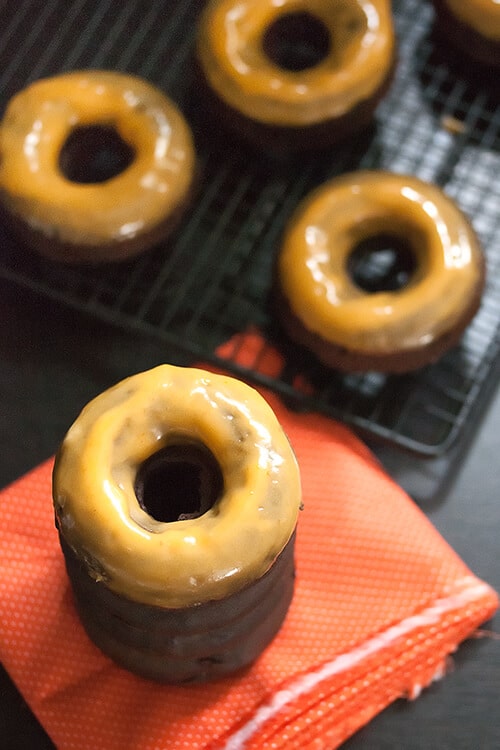 Baked Chocolate Donuts with Pumpkin-Bourbon Glaze