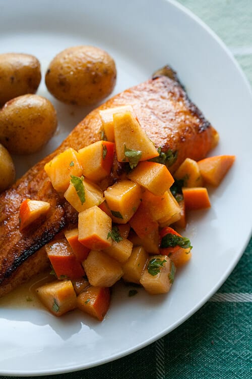 Broiled Salmon with Persimmon-Lime Salsa