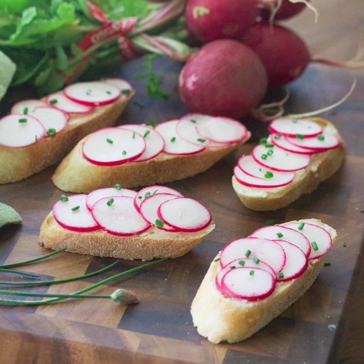 Radish Toasts with Chive Butter Crumb A Food Blog