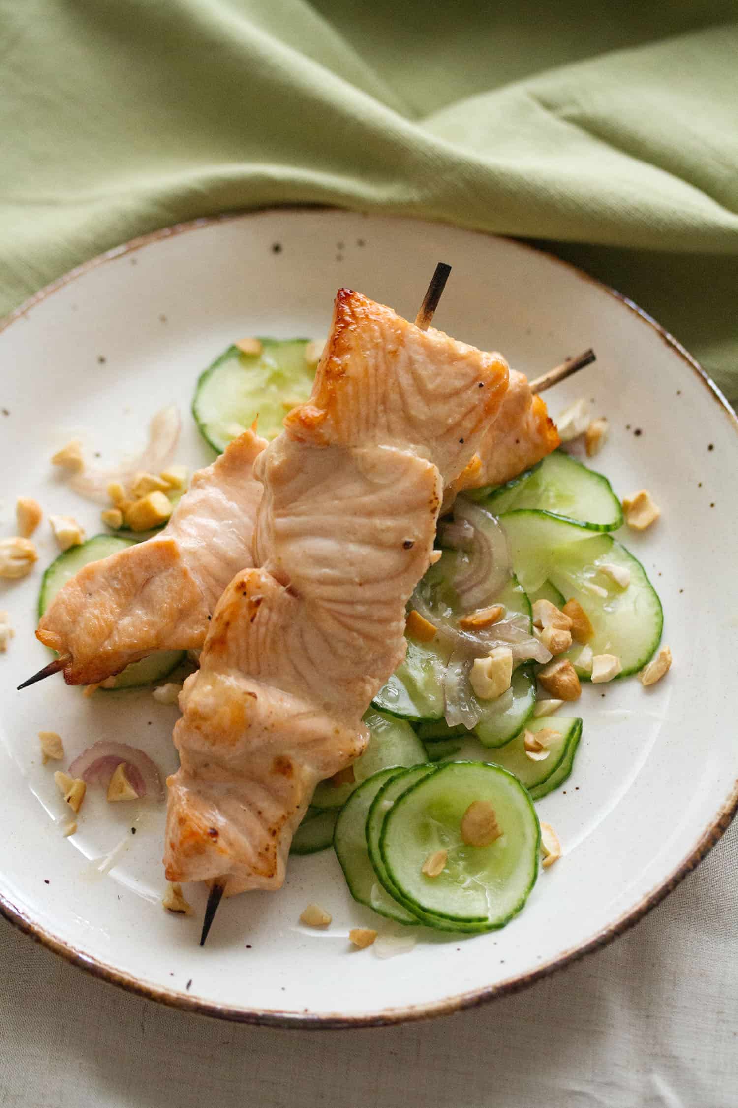 Salmon Skewers with Cucumber Salad
