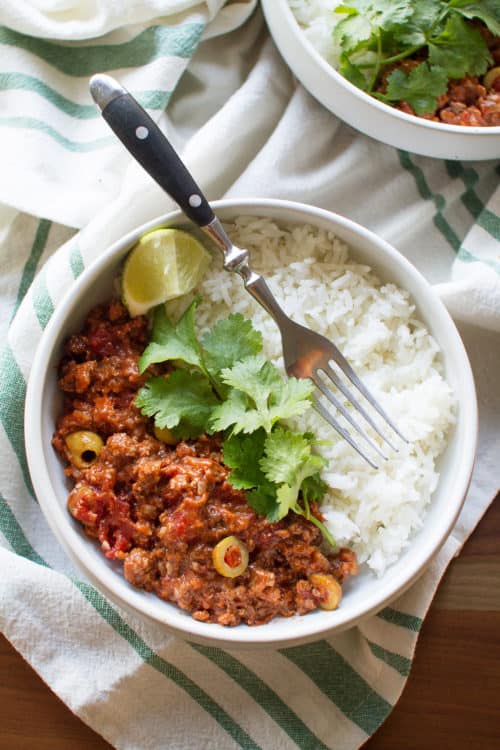 Bowl of Picadillo and Rice