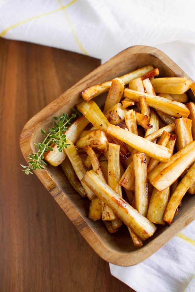 Sweet and Sticky Cider Roasted Parsnips
