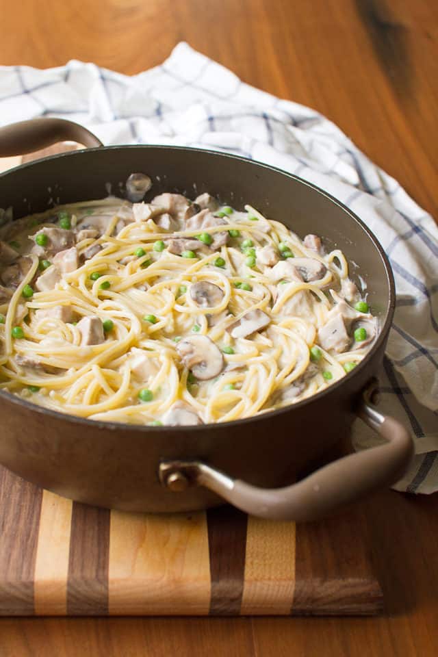 Saucepan with Turkey Tetrazzini Filling